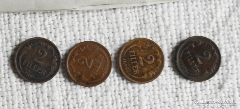 2 Filér 1940, Budapest, money, coin, Kingdom of Hungary 4 pieces