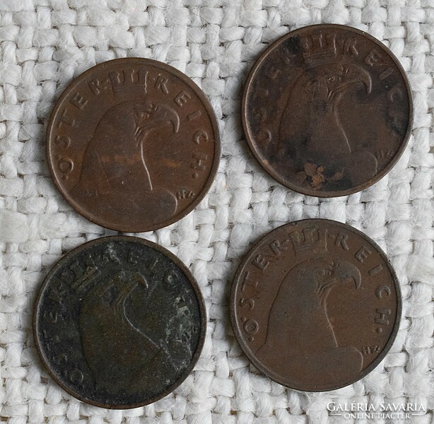 1 Groschen , Österreich , Ausztria , pénz , érme 1925 , 1927 , 1928 , 1937 4 darab