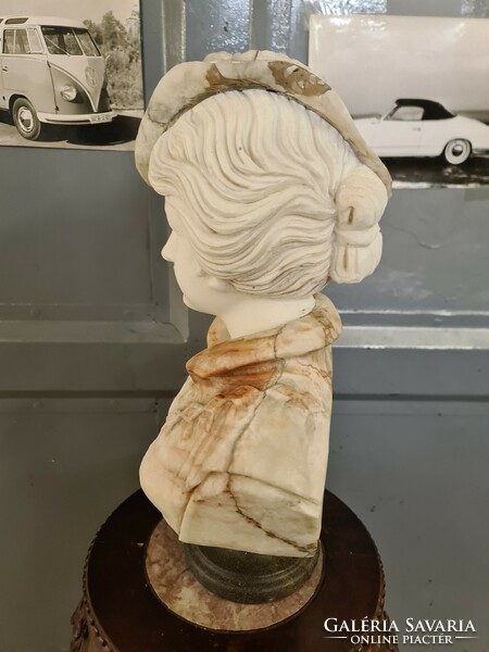 Marble bust of a lady in a hat, bust