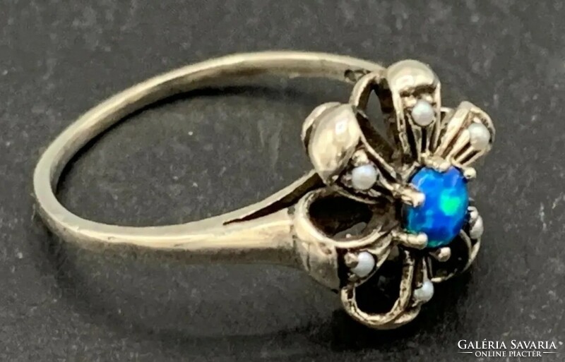 Kék opál drágaköves, sterling ezüst gyűrű /925/ 54 méret - új, sok kézműves ékszer !