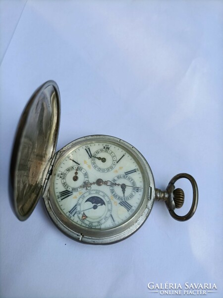 Silver double lid very rare moon phase Swiss pocket watch in perfect working order