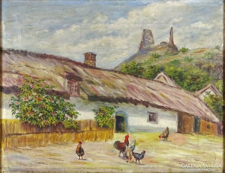 1N253 xx. Century painter: poultry yard at the base of the castle