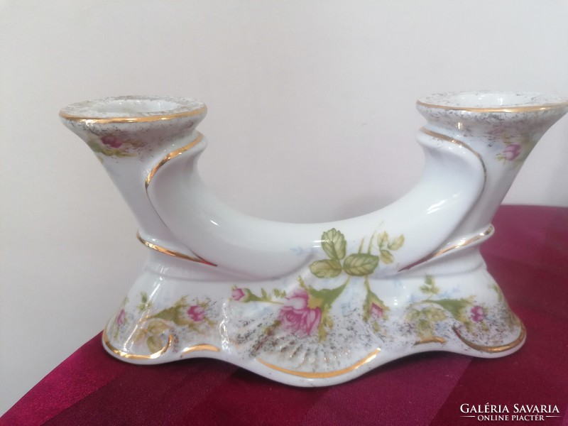 Polish porcelain 2-branch candle holder with rose pattern