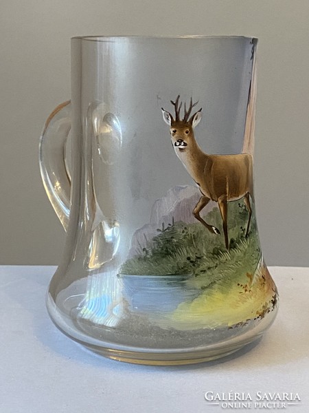 Shy doe - antique painted beer glass cup hunting deer