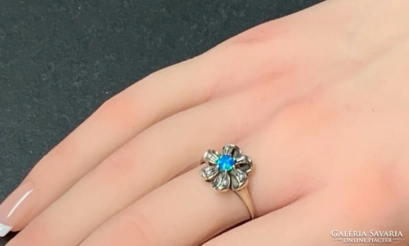 Kék opál drágaköves, sterling ezüst gyűrű /925/ 54 méret - új, sok kézműves ékszer !
