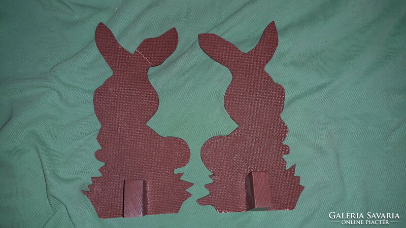 Old painted wooden figurines bunny, rabbit couple, toy, room, possibly Easter decor 18 cm according to the pictures