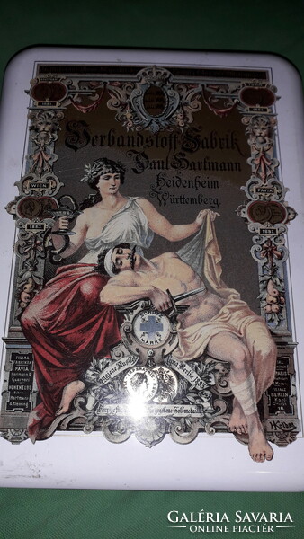 Nagyon szép antik jelenetes fém lemez HARTMANN DERMAPLAST sebtapasz német díszdoboz a képek szerint