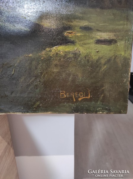 Beregi József-Erdei patak tájkép, olaj, vászon festmény.