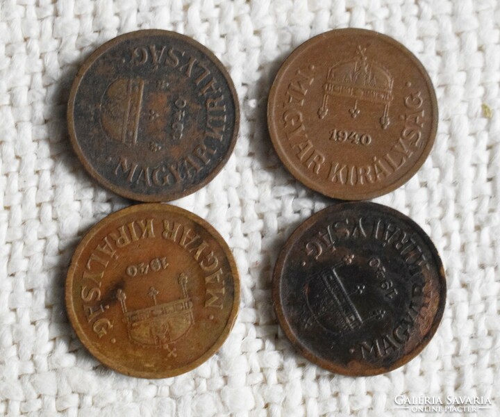 2 Fillér 1940 , Budapest , pénz , érme , Magyar Királyság 4 darab