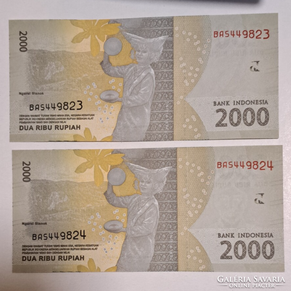 2 darab Sorszámkövető Indonézia 2000 rúpia 2016 UNC (29)