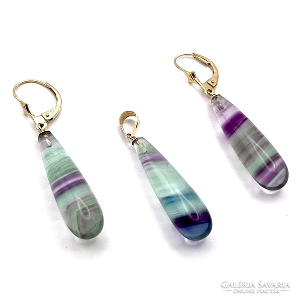 14K gold vintage earrings and pendant with fluorite quartz!