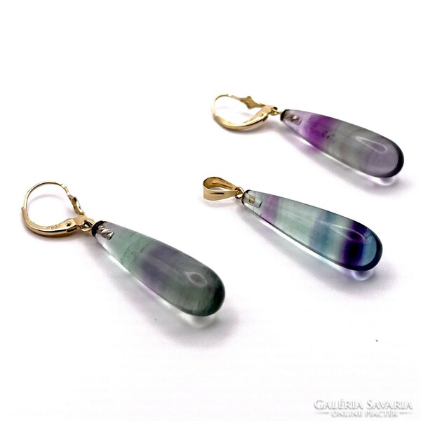 14K gold vintage earrings and pendant with fluorite quartz!