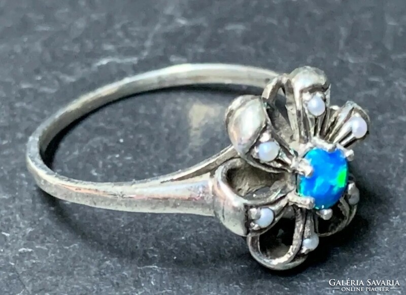 Blue opal gemstone, sterling silver ring /925/ size 54 - new, many handmade jewelry!