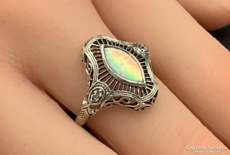 Noble opal gemstone, sterling silver ring /925/ - new, many handcrafted jewelry!