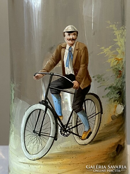 Bicycle - antique painted beer glass mug