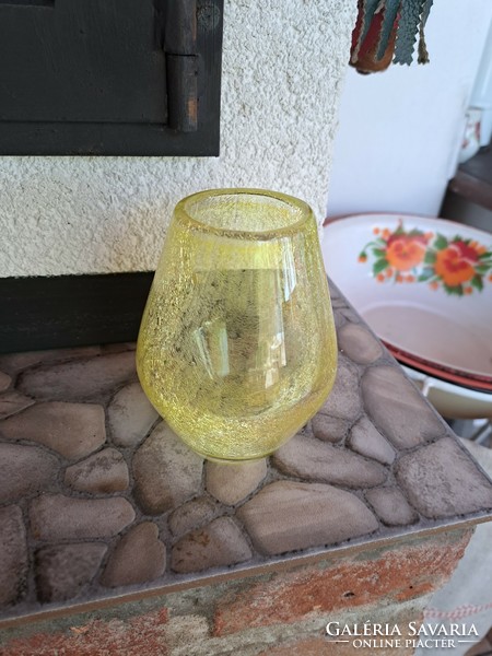 Sárga  repesztett Fátyolüveg fátyol karcagi berekfürdői üveg váza