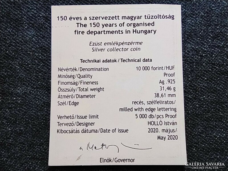 150 éves a Szervezett Magyar Tűzoltóság .925 ezüst 10000 Forint 2020 tanúsítványa (id58794)