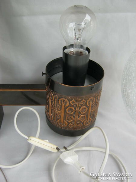 Retro Hungarian industrial artist copper wall lamp with veil glass shade