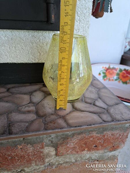 Sárga  repesztett Fátyolüveg fátyol karcagi berekfürdői üveg váza