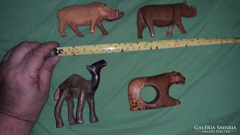 Antik AFRIKAI kézműves faragott asztali / polcdísz szavanna állat figurák EGYBEN a képek szerint