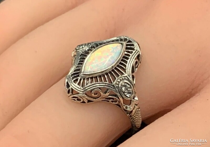 Noble opal gemstone, sterling silver ring /925/ - new, many handcrafted jewelry!