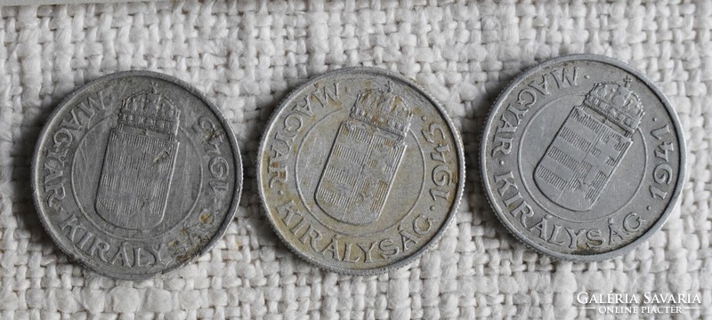 2 Pengő, Budapest, 1941; 1943, money, coin, Hungarian kingdom 3 pcs.