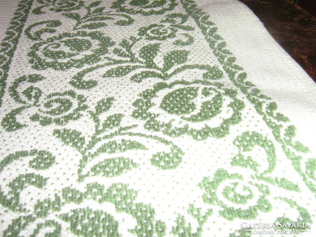 Beautiful white green floral woven tablecloth