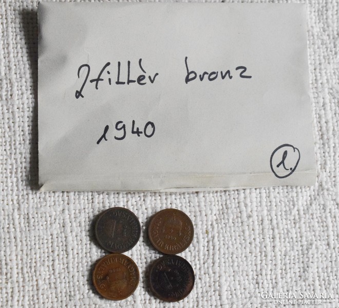2 Filér 1940, Budapest, money, coin, Kingdom of Hungary 4 pieces