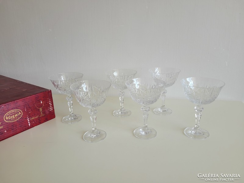 Retro bohemian crystal large champagne glass mid century 6 stemmed glasses