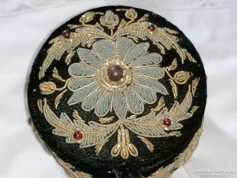 Old, Indian, handmade black velvet jewelry box decorated with stones is a rarity!