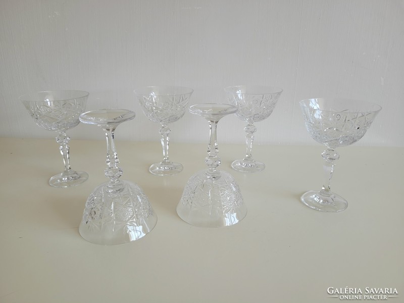 Retro bohemian crystal large champagne glass mid century 6 stemmed glasses