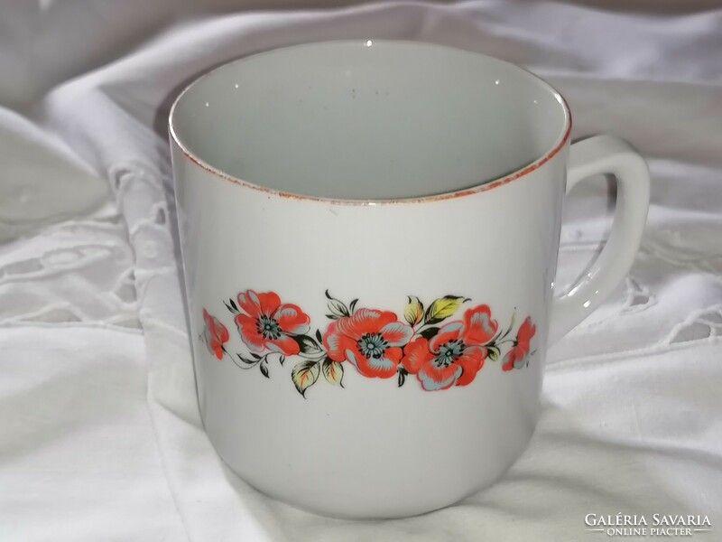 Old, rarer Zsolnay mug with red flowers