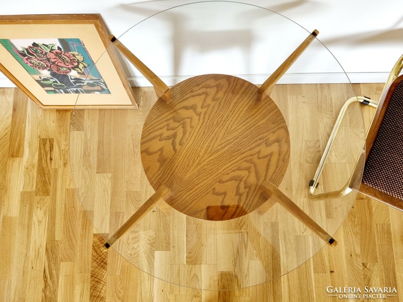 Mid-century csehszlovák kisasztal, üvegasztal