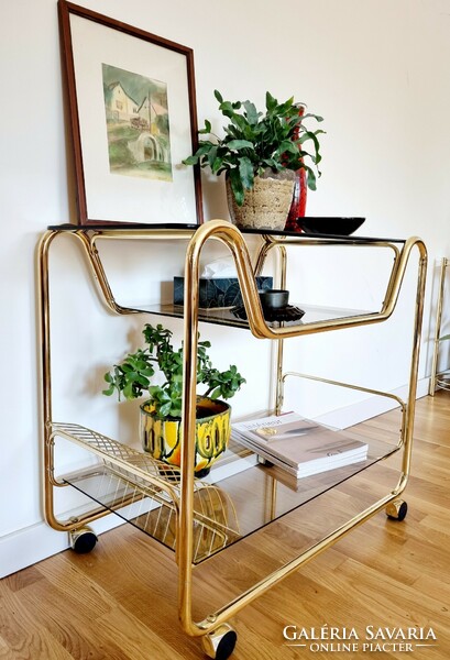 Mid-century media stand, rolling shelf