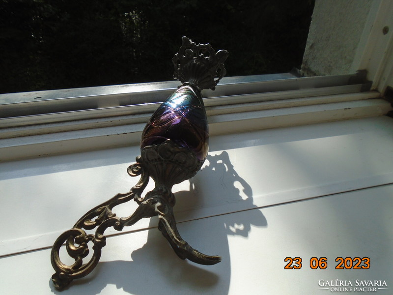 LOETZ eozinos lila, türkiz ,zöld üveg arany tónusokkal Szecessziós  dísz karaffa bronz szerelékkel