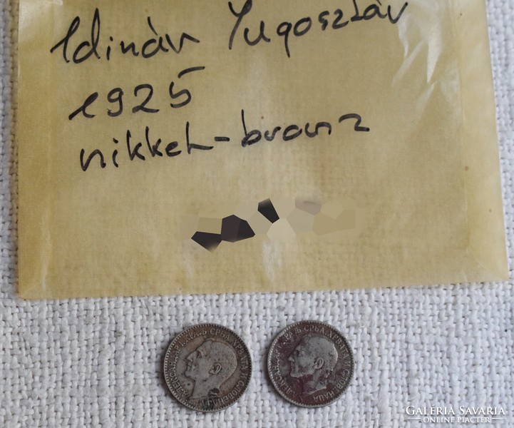 1 Dínár , 1925 , pénz , érme , Jugoszlávia 2 darab
