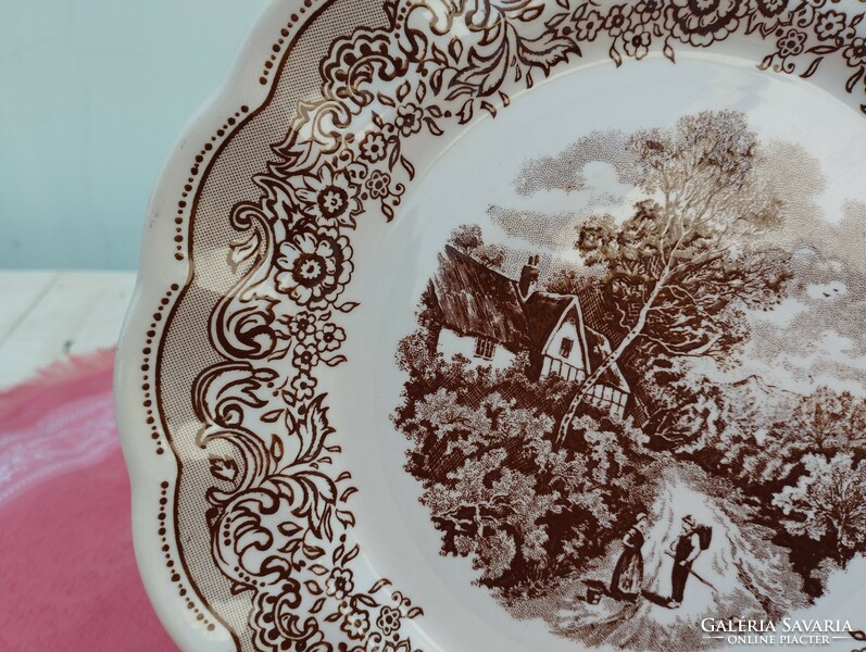 Ritka olasz jelenetes porcelán nagy lapos tányér