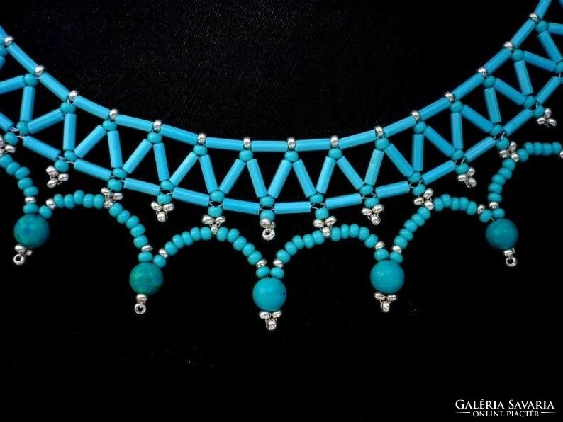 Hungarian folk pearl necklace with turquoise pearls