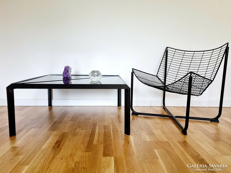 Pair of extravagant vintage glass tables with metal frames