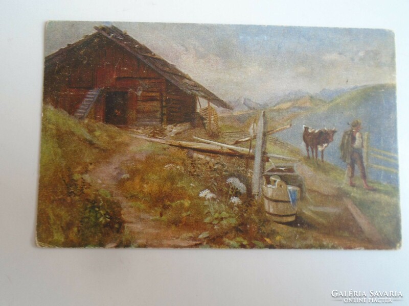 D196246 postcard - painting - on the mountain pasture - m.Fürst - 1910k