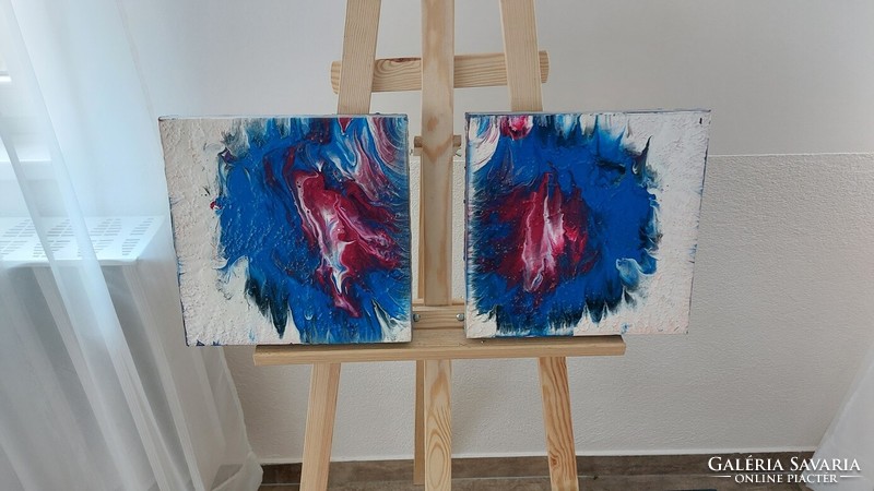 (K) signed pair of abstract paintings, 2 pieces 30c30 cm