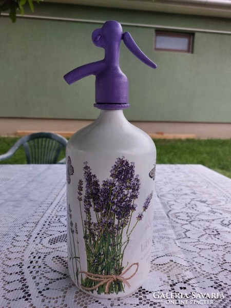 Lavender decoupage decoupage decoupage on an enamel greaseproof tin soda bottle pitcher rustic
