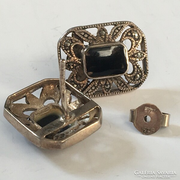Vintage silver earrings with onyx marcasite