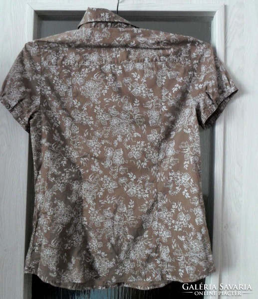 Women's short-sleeved collared summer blouse 4.: Yessica, brown-white, floral