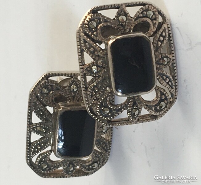 Vintage silver earrings with onyx marcasite