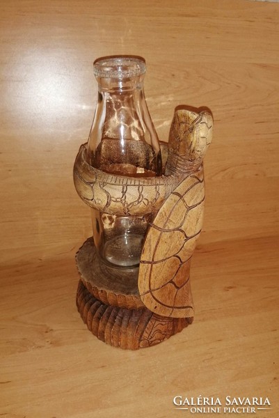 Faragott fa teknős - üveg, palack tartó - 26 cm (38/d)