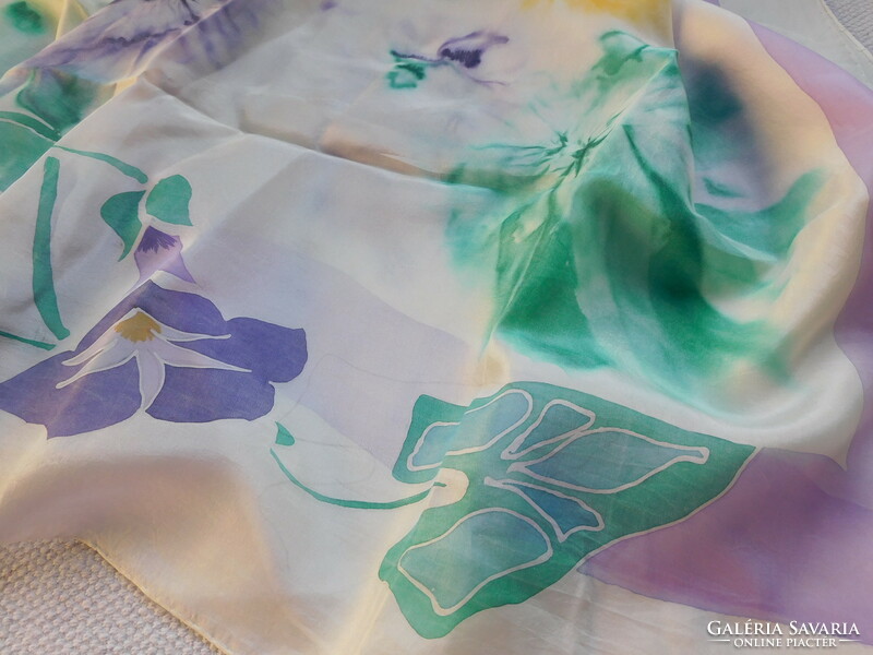 Real silk scarf - hand-painted, morning glory motif