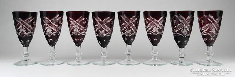 1N463 old polished burgundy glass stemmed glass 8 pieces