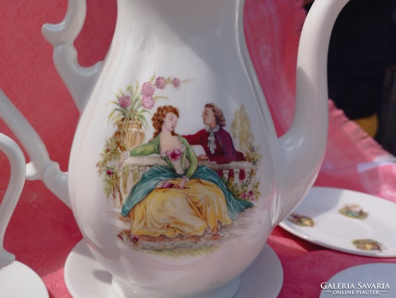 Gyönyörű, barokk jelenetes porcelán kávéskészlet