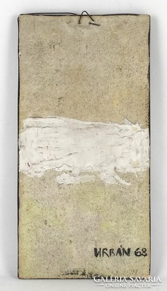 1N746 B. Urbán Teréz : Fekete mázas absztrak fali kerámia 1968 40 x 20 cm